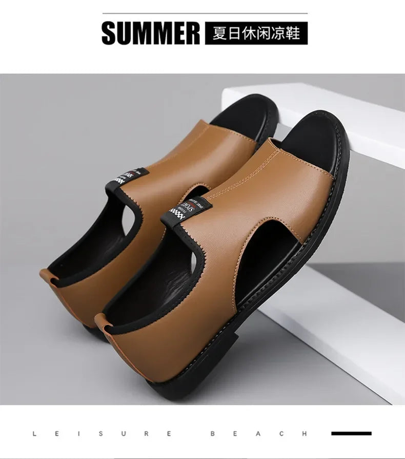 Sandals for Men Brand Casual Shoes Outdoor Fashion Men's Slippers Comfortable Beach Shoes High Quality Leather Man Flat 2025 - Sun Studio