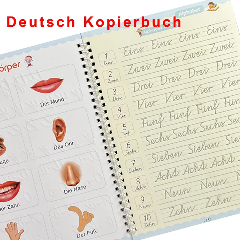Big Size 18.5*26cm German Magic Practice Copybook Pen Preschools Kids Calligraphy Children Reusable Deutsch Writing Book - Sun Studio