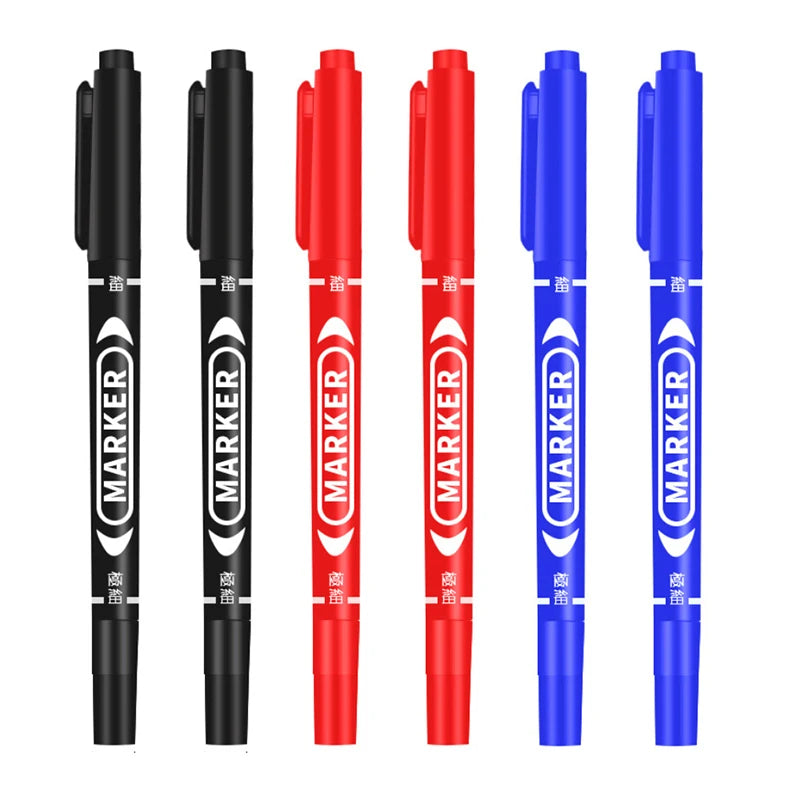 10pcs Wholesale Twin Tip Permanent Marker Pen Fine Point Waterproof Ink Thin Nib Crude Nib Black/Blue/Red Ink 0.5-1mm Fine Color - Sun Studio