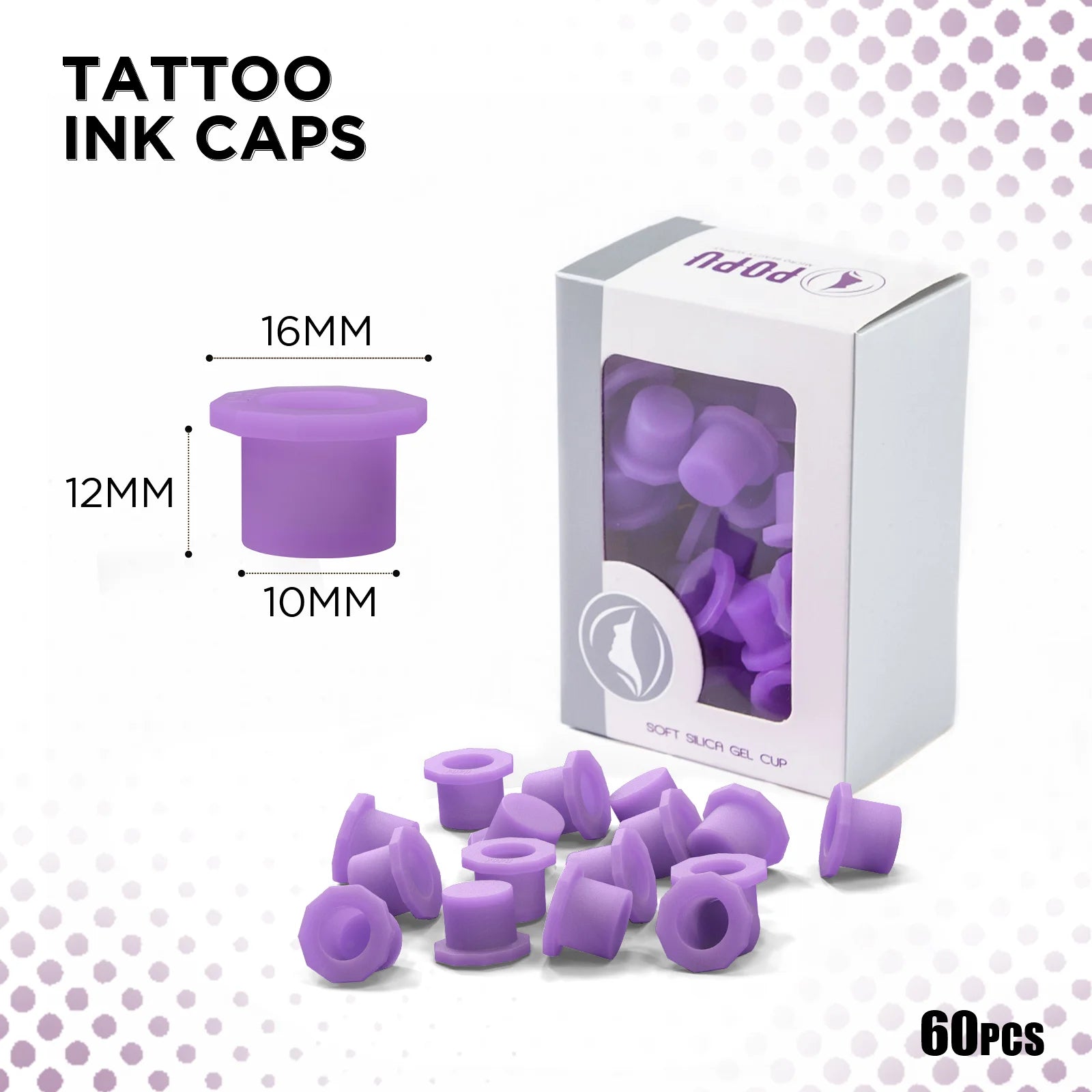 POPU Ink Cups 60 pcs Medium-12mm Disposable Soft White/Purple Colors for Permanent Makup & Tattoo Used - Sun Studio