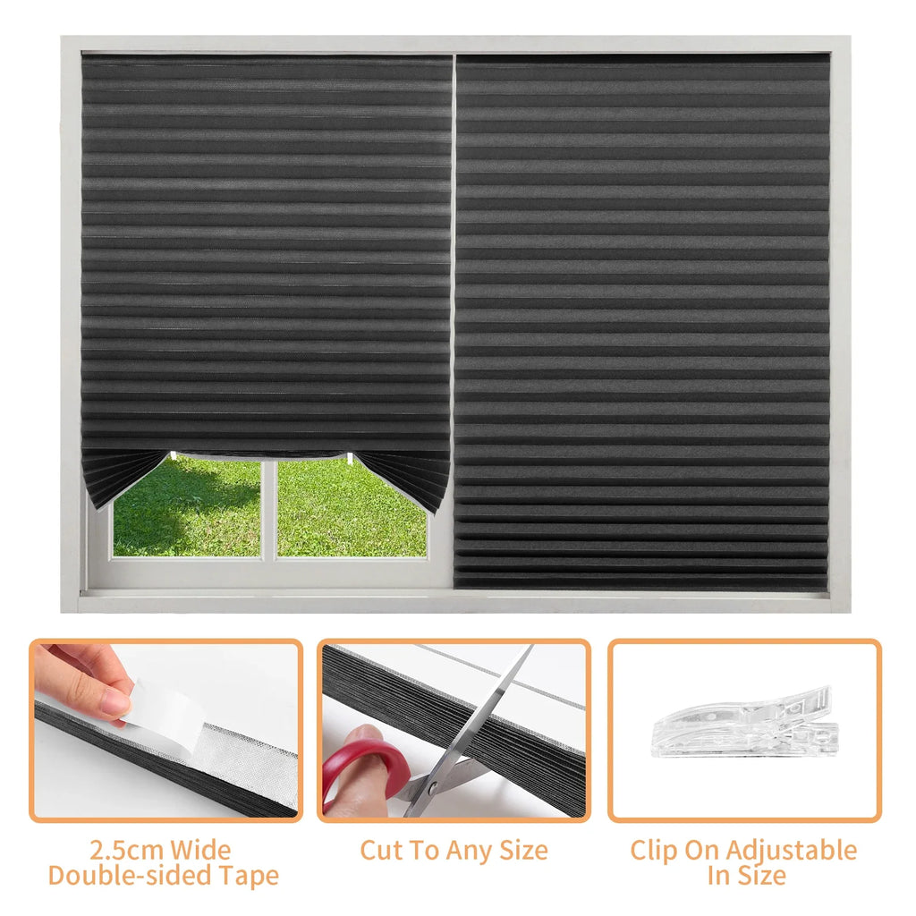 Simple Pleated Window Shades Non-Woven Fabric Self-Adhesive No Drill Blackout Curtains Living Room Bedroom Bathroom Home Decor - Sun Studio