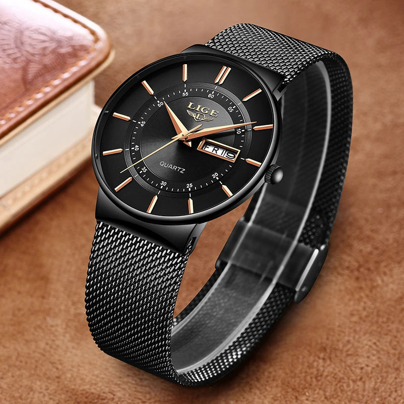LIGE 2024 Luxus Herren Uhren Wasserdicht Ultra Dünn Datum Uhr Männer Stahlarmband Freizeit Quarz Uhr Männer Sport Armbanduhr Mann