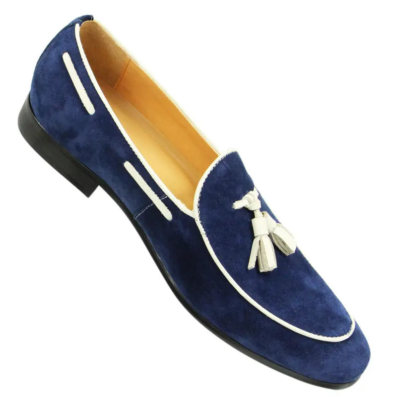 Penny Blue Loafer Men Shoes Fashion Tassel One-step Summer Casual Daily Office Shoes for Men Cow Suede High quality Customized - Sun Studio