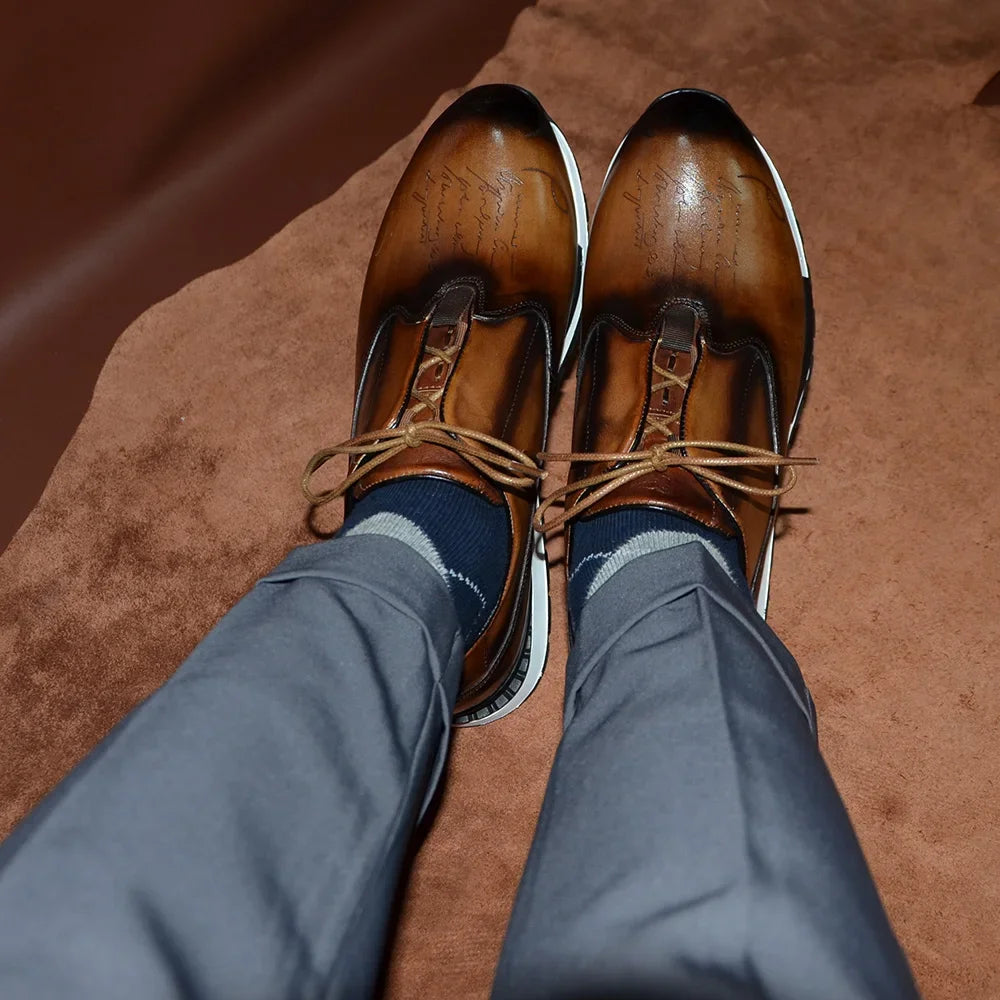 Luxury Brand Style Casual Sneakers Men's Shoes Genuine Leather Lace-up Basic Outdoor Footwear Daily Male Fashion Oxford Shoes - Sun Studio