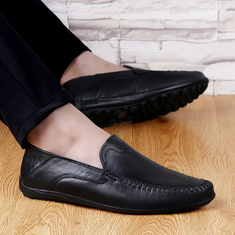 Genuine Leather Men Casual Shoes Luxury Brand Designer Men Loafers Moccasins Breathable Slip on Male Boat Shoes Plus Size 37-47 - Sun Studio