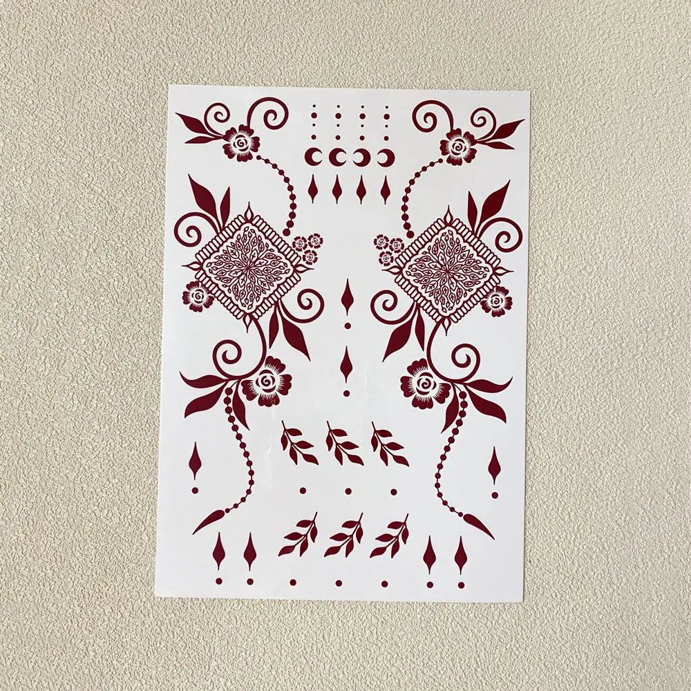 Wasserdichtes Blumen Hand Tattoo für Frauen Maroon Henna Tattoo Aufkleber für Hand Finger Körperkunst Einweg Fake Tattoo Festival