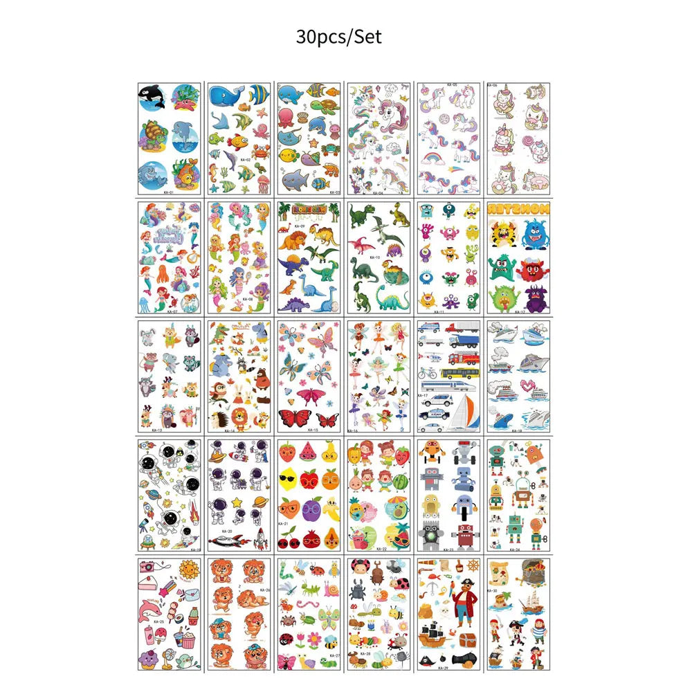30 Sheets Cute Cartoon Temporary Tattoos for Hands Waterproof Tattoo Stickers Rainbow Fruit Moon Fake Finger Tattoo - Sun Studio