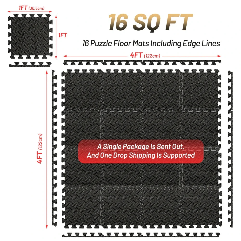 Gym Floor Mat for Home Workout Anti-Slip Rubber Exercise Mat with Interlocking Design, Durable Fitness Rug Weightlifting & Yoga - Sun Studio