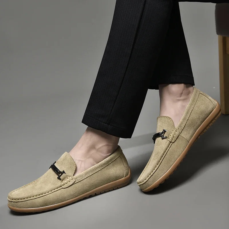 Fashion Brand Men's Spring Suede Casual Leather Shoes Bean Shoes New Outdoor Men's Comfortable Soft Soled Non Slip Driving Shoes - Sun Studio