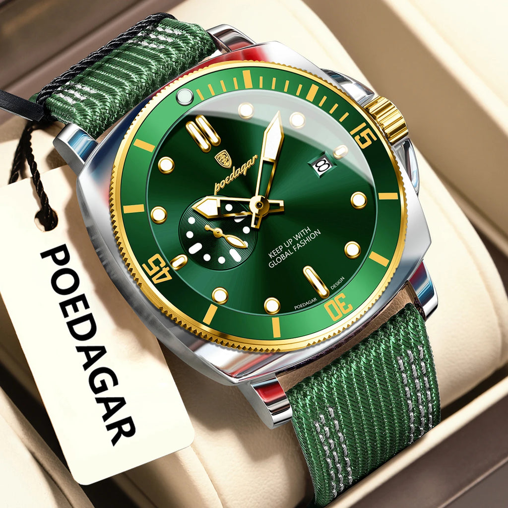POEDAGAR Luxury Fashion Man Watch Luminous Waterproof Date Sport Watches For Men Nylon Leather Quartz Business Men's Clock Reloj - Sun Studio