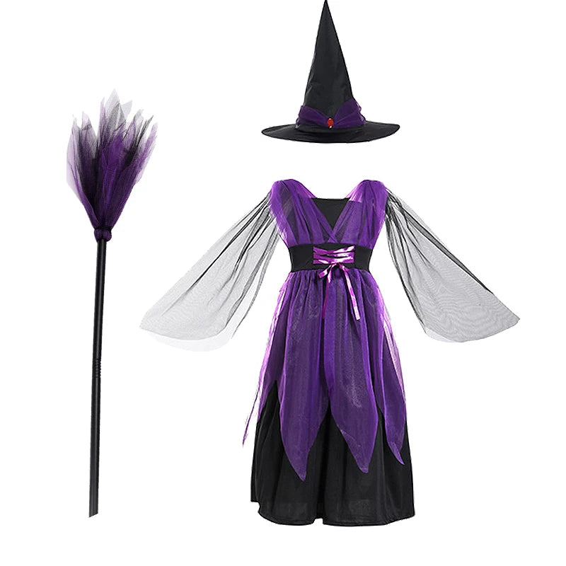 2-15Y Girls Halloween Witch Costume Children Cosplay Vampire Bat Dresses Carnival Party Clothes Children's Halloween Gifts - Sun Studio