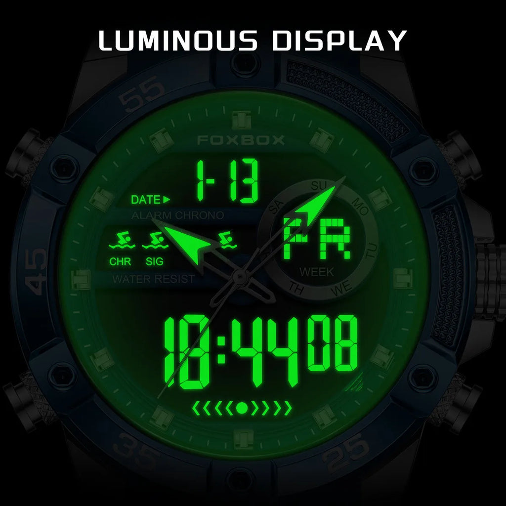 FOXBOX LED Dual Display Quartz Watch Soft Silicone Waterproof Luminous Digital Date Mens Watches Fashion Chronograph Man Watch - Sun Studio