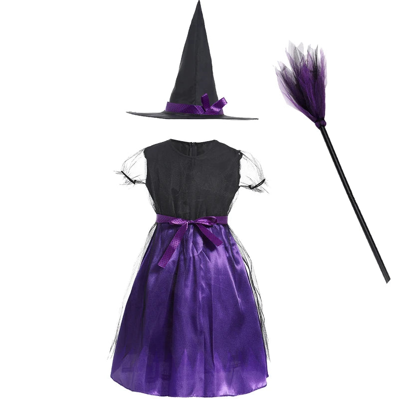 2-15Y Girls Halloween Witch Costume Children Cosplay Vampire Bat Dresses Carnival Party Clothes Children's Halloween Gifts - Sun Studio