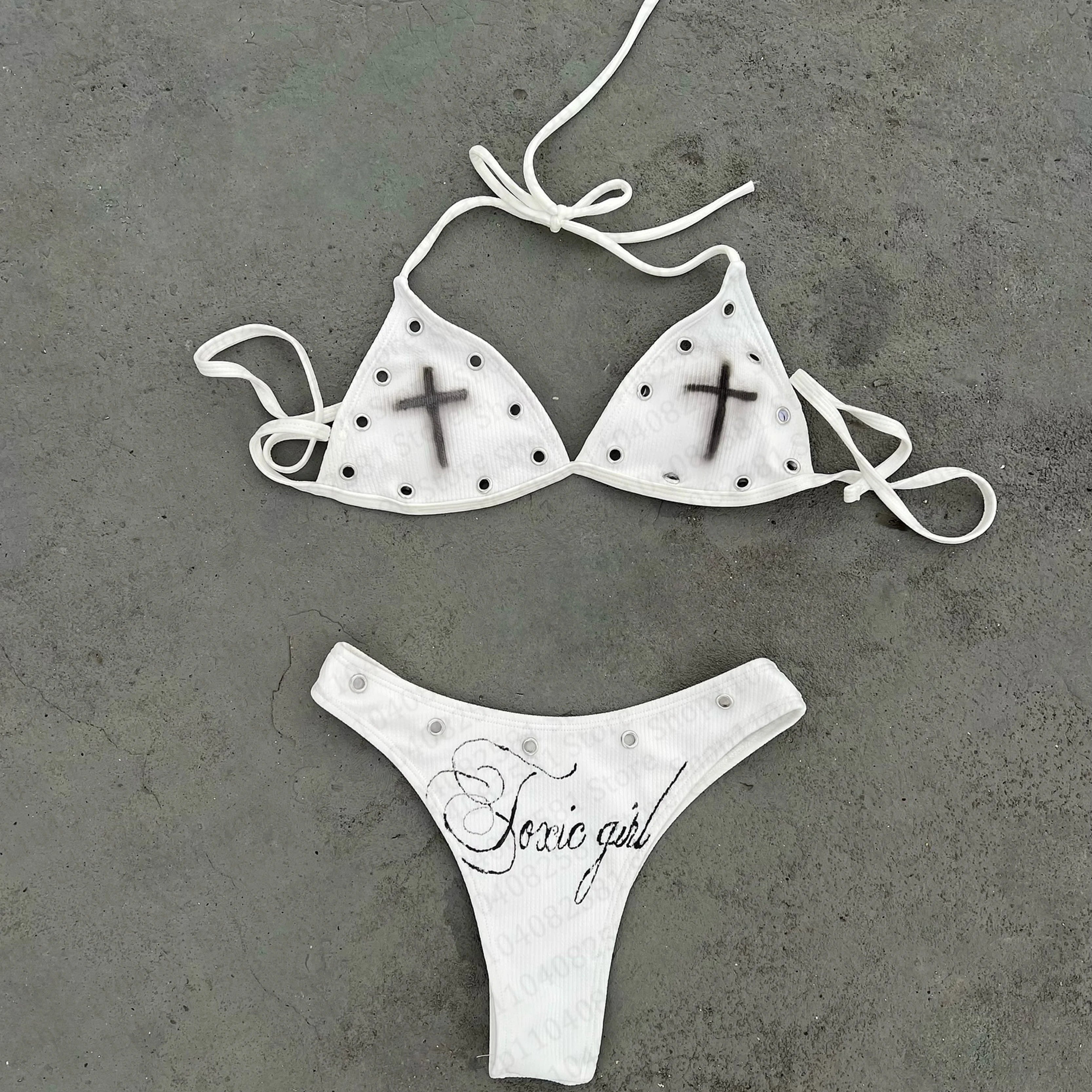 Fashionable letter printed sexy bikini set women's swimsuit patch swimsuit hot pants set summer casual niche fashion Y2k style - Sun Studio