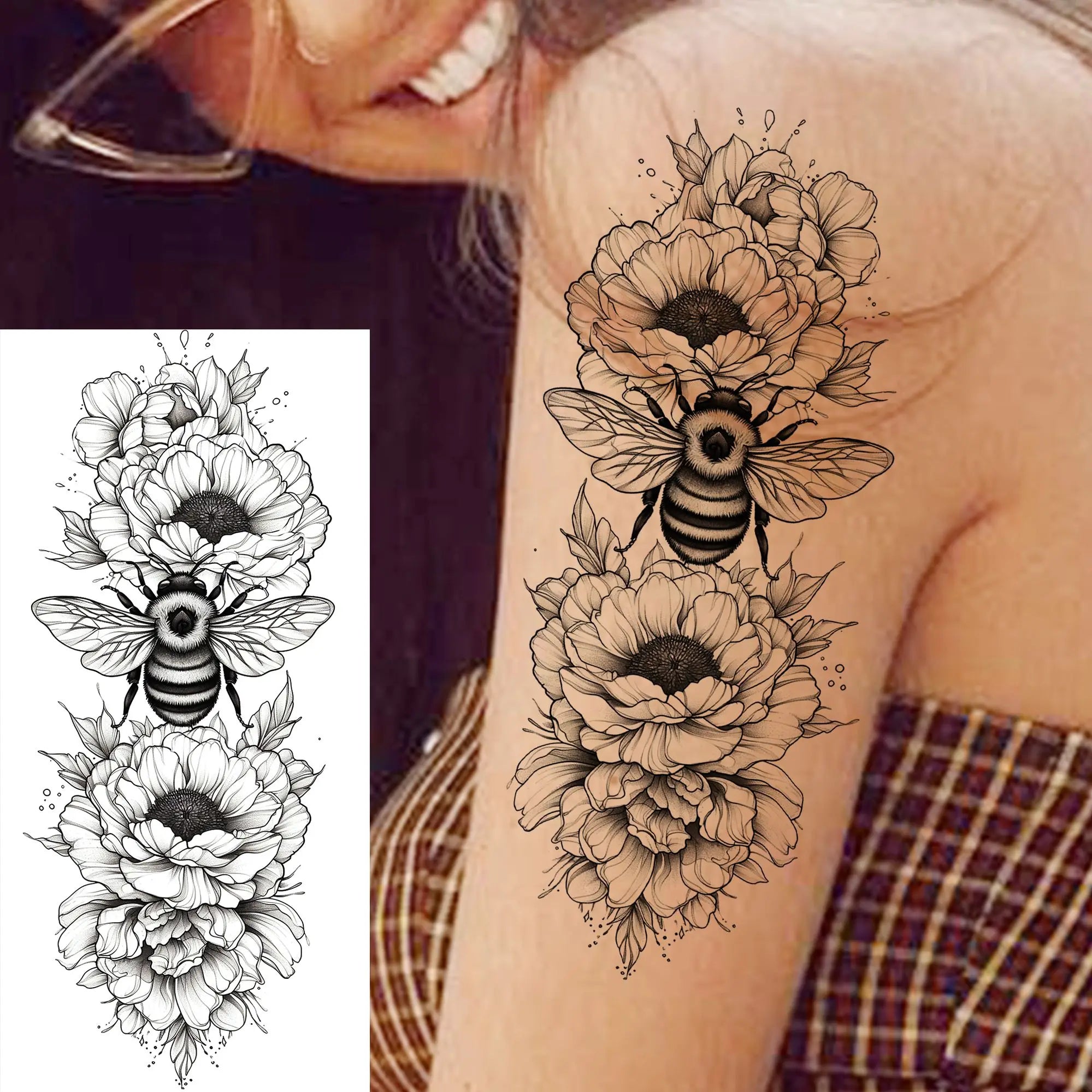 1 Sheet Beautiful Turtle With Flowers Temporary Tattoos Elephant Lion Tatoos Waterproof Realistic Animals Fake Tattoos Stickers - Sun Studio