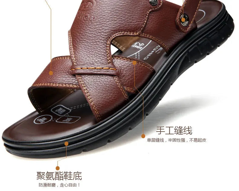 Big Size 49 50 Men's Sandals Summer Leather Shoes Man Slippers Non-slip Bottom Casual Business Beach Shoes for Men 2025 Summer - Sun Studio