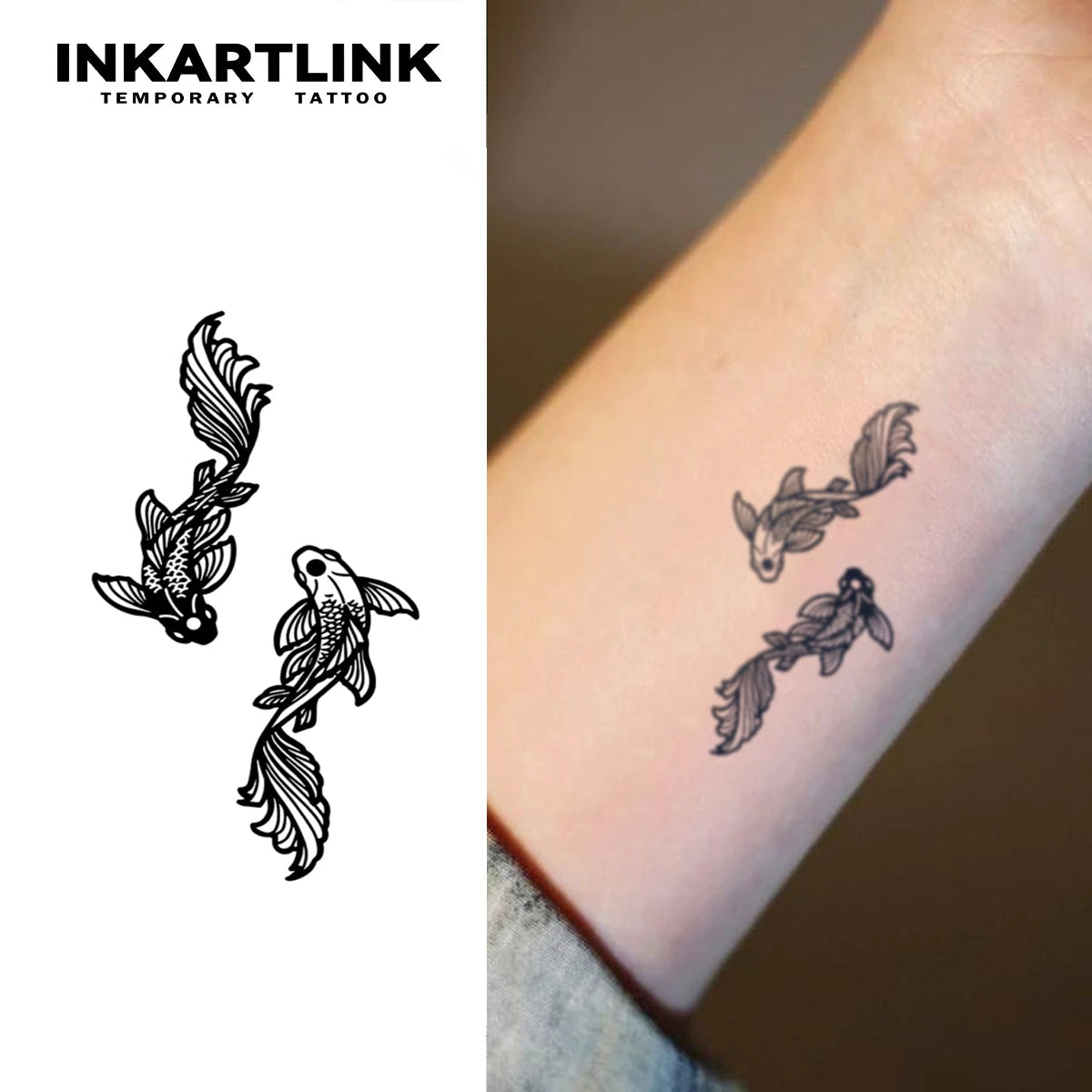 INKARTLINK Pisces Tattoo Patch 1-2 Weeks Long lasting Minimalist Scale Line Waterproof Temporary Tattoo Wrist Decoration 3pcs - Sun Studio
