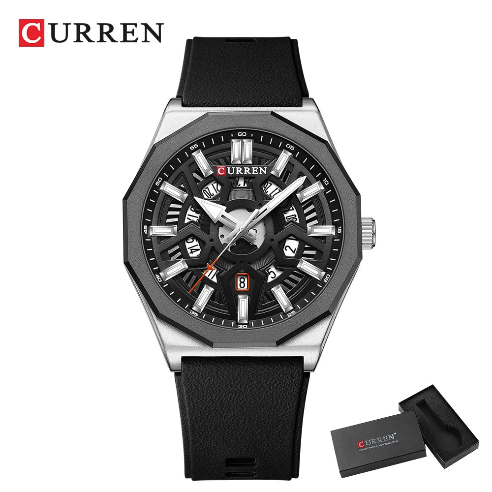 CURREN Mode Kreatives Design Uhren Männer Quarz Silikonarmband Datum Armbanduhren für Männer Uhr mit Leuchtzeigern