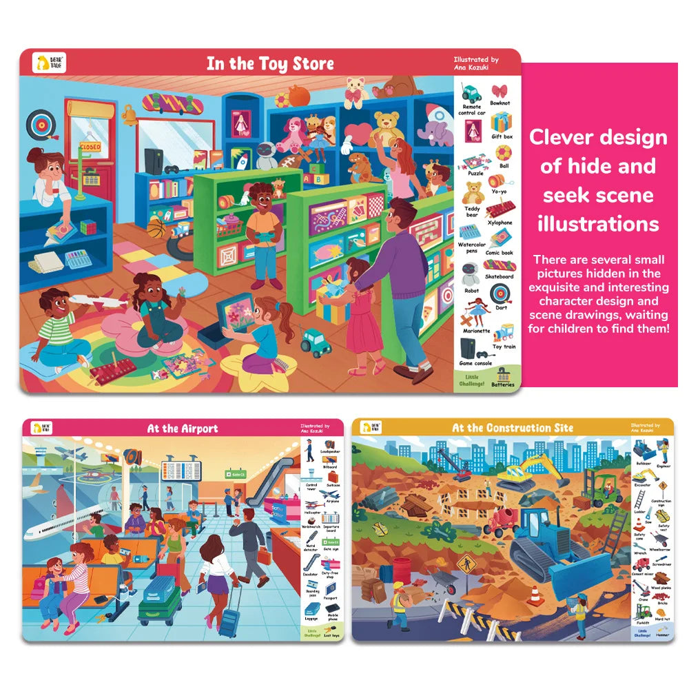 Search and Find Game Looking for Different 3 Themes Interactive Activity Painting Kit Drawing Books with Reusable Pen - Sun Studio