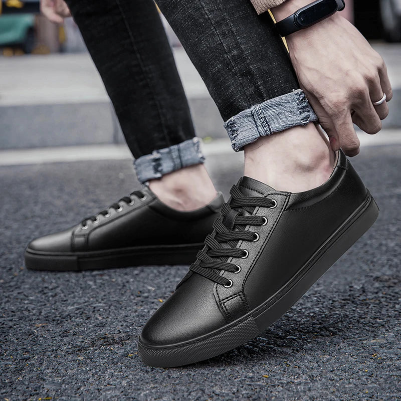 New Sneakers Men Shoes Genuine Leather Mens Casual Shoes Flat Male Footwear Fashion Black White Shoes Tenis Masculino Skateboard - Sun Studio