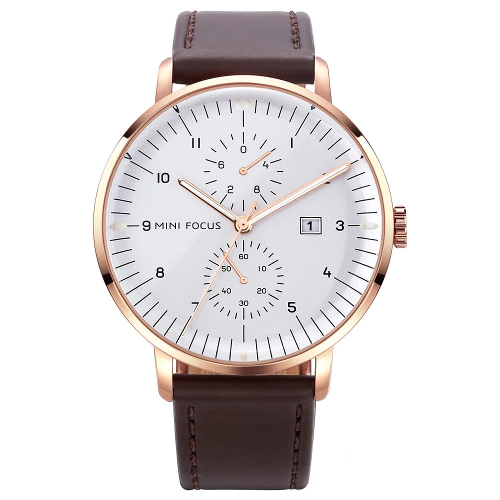 MINI FOCUS Men Watch Top Brand Luxury Quartz Watches Mens Casual Fashion Genuine Leather Male Wristwatch New Waterproof Clock - Sun Studio