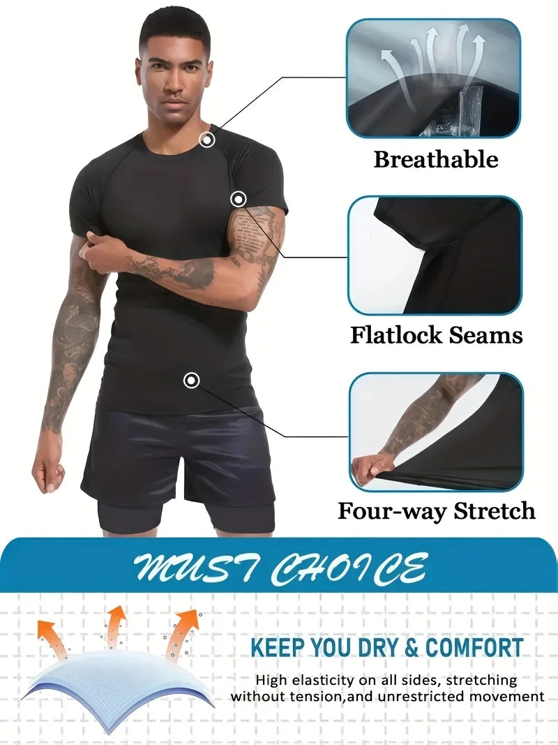 Gym Hub Printed Men's Compression T-Shirt Gym Workout Sport Quick Dry Tight Shirts Outdoor Training Fitness Elasticity Tops Tee - Sun Studio
