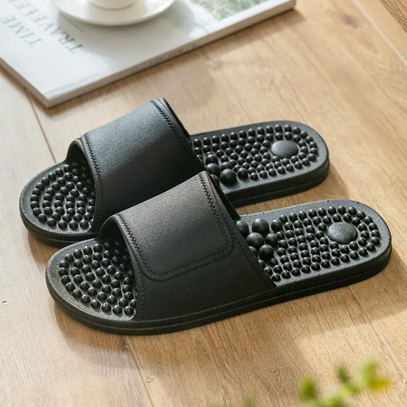 Women Men Foot Massage Slippers Indoor Bathroom Non-slip Soft Slides Comfort Flats Couples Home Relief Feet Health Care Shoes - Sun Studio