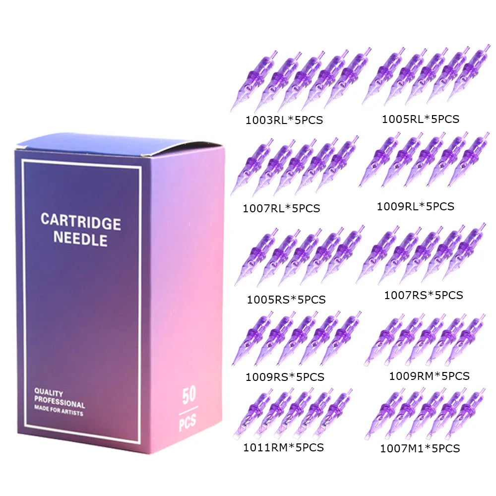 50pcs/box Mix Size Disposable Tattoo Cartridges Needle 3RL+5RL+7RL+9RL+5RS+7RS+9RS+9RM+11RM+7M1 For Tattoo Machine Pen - Sun Studio