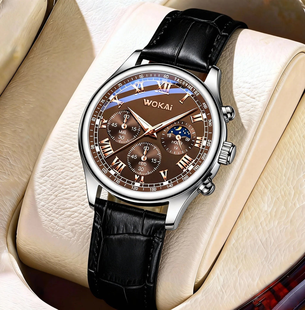 Luxury Men Business Watches Fashion Leather Strap Round Dial Male's Analog Quartz Wristwatch Reloj Hombre（Without Box） - Sun Studio