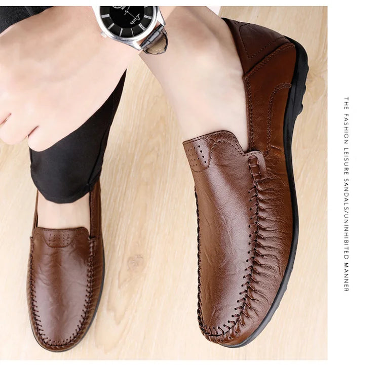 CLOHOO Men's Business Casual Shoes Leather Stitching Comfortable Breathable Rubber Bottom Second Layer Cowhide - Sun Studio