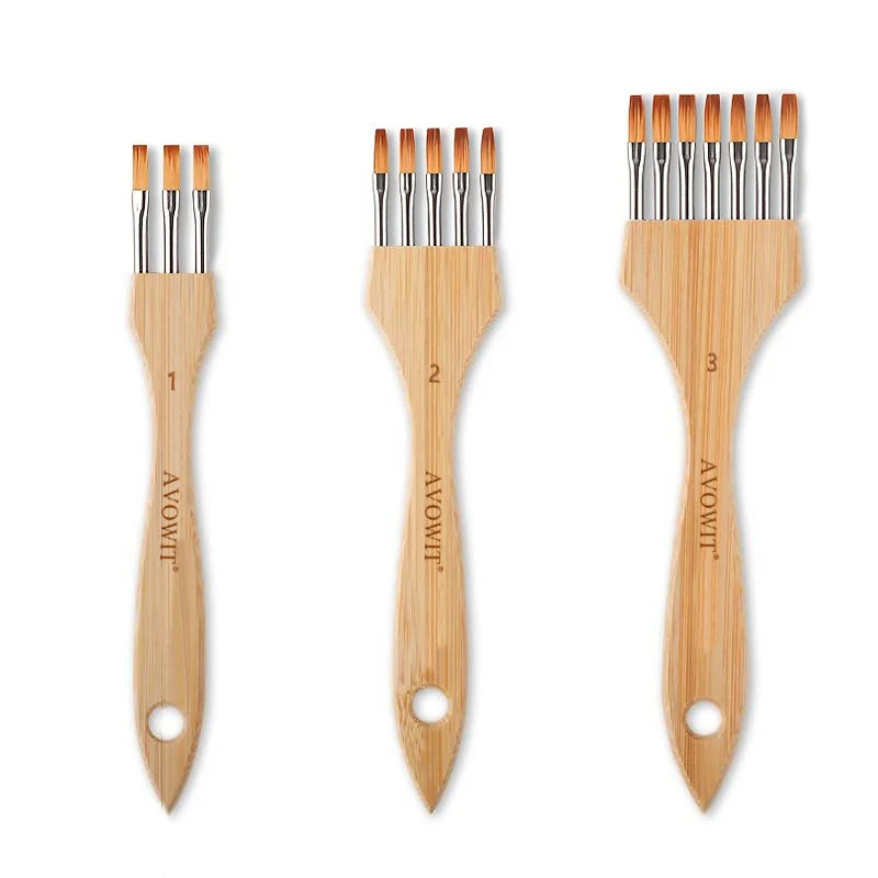 New wooden handle multi tooth brush set, flat head, round head artistic watercolor acrylic brush, multifunctional painting brush - Sun Studio