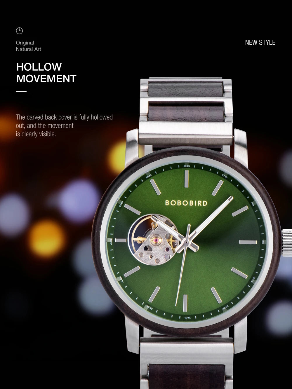 BOBO BIRD New Mechanical Watches for Men Luxury Wood and Stainless Steel Skeleton Customized Automatic Watch relojes mecánicos - Sun Studio