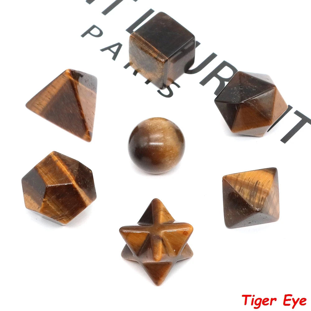 7 Chakra Platonic Sacred Stones Geometry Set Natural Reiki Healing Crystal for Meditation Therapy Balancing Spiritual Home Decor - Sun Studio