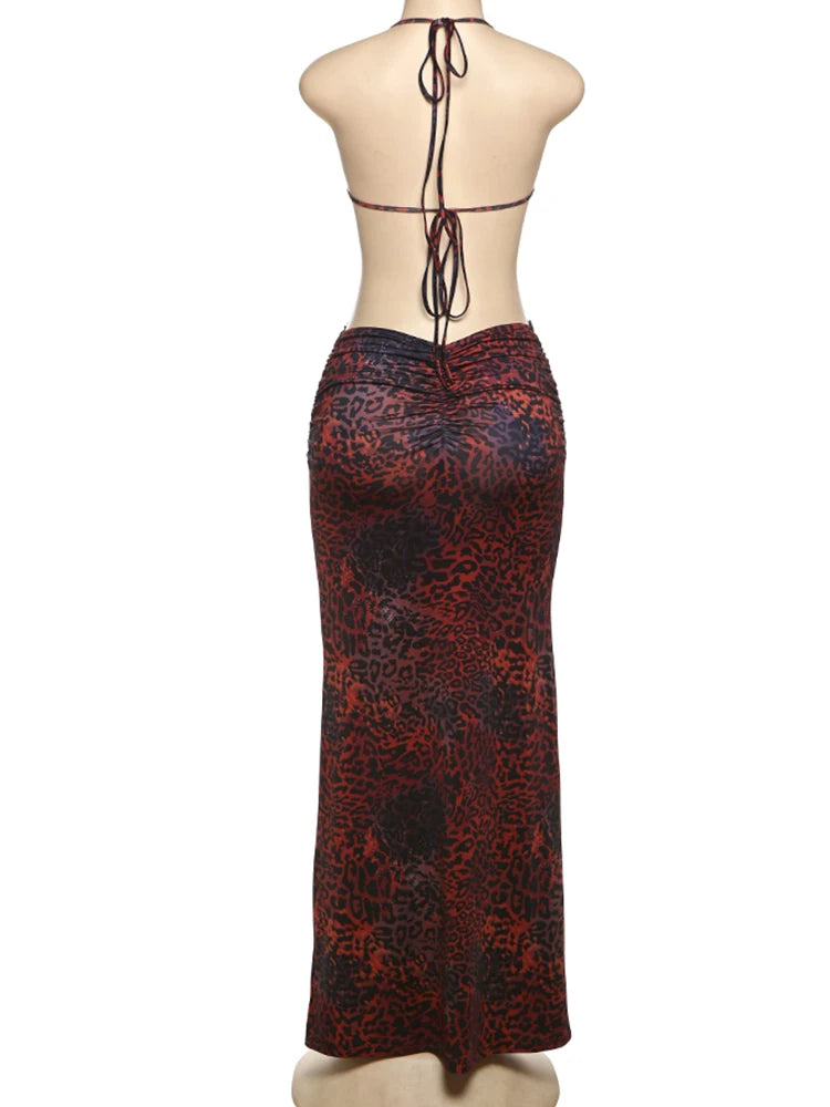 kliou Pearl Splice Stunning Dresses Women Sexy Tie Dye Tassel Bandage Hollow Shirring Maxi Bodycon Lady Vacation Party Vestidos - Sun Studio