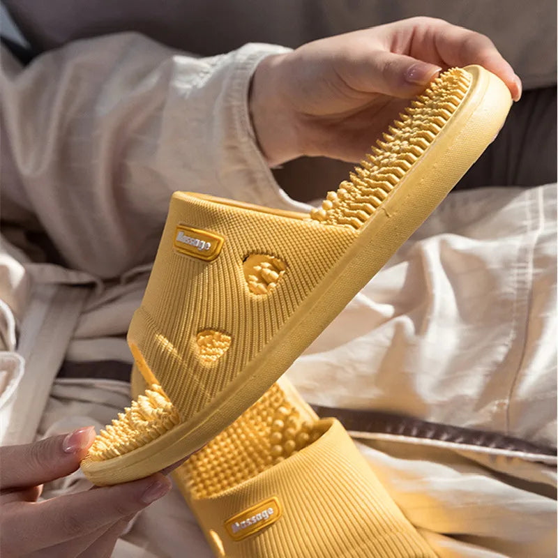 Women Men Foot Massage Slippers Indoor Bathroom Non-slip Soft Slides Comfort Flats Couples Home Relief Feet Health Care Shoes - Sun Studio