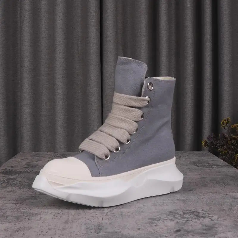 Men Women High-TOP Shoes Casual Canvas Platform Heel Sneakers Luxury Designer Jumbo Lace Up Zip Autumn Black Boots - Sun Studio