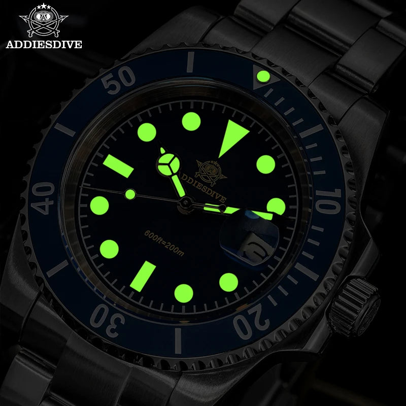 ADDIESDIVE Men's Watch Quartz Calendar Window 316L Stainless Steel Ceramic Bezel 20Bar Waterproof Luminous Watches 41mm - Sun Studio