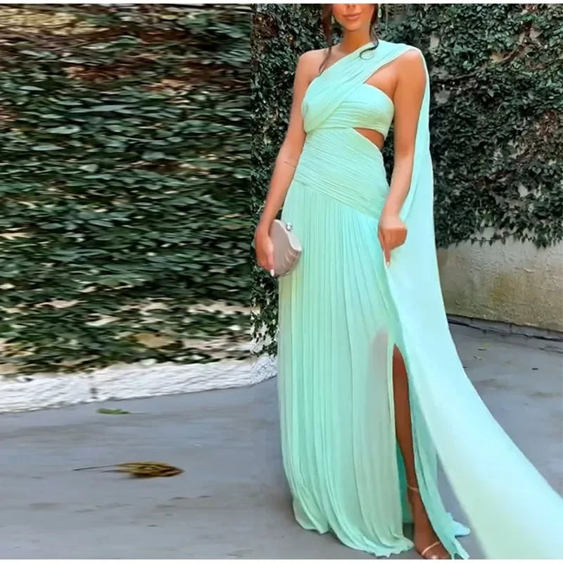 Elegant Hollow Out Ribbon Long Party Dress Women Pleated Spliced Sleeveless Backless Dresses 2025 Summer Lady Beach Holiday Robe - Sun Studio