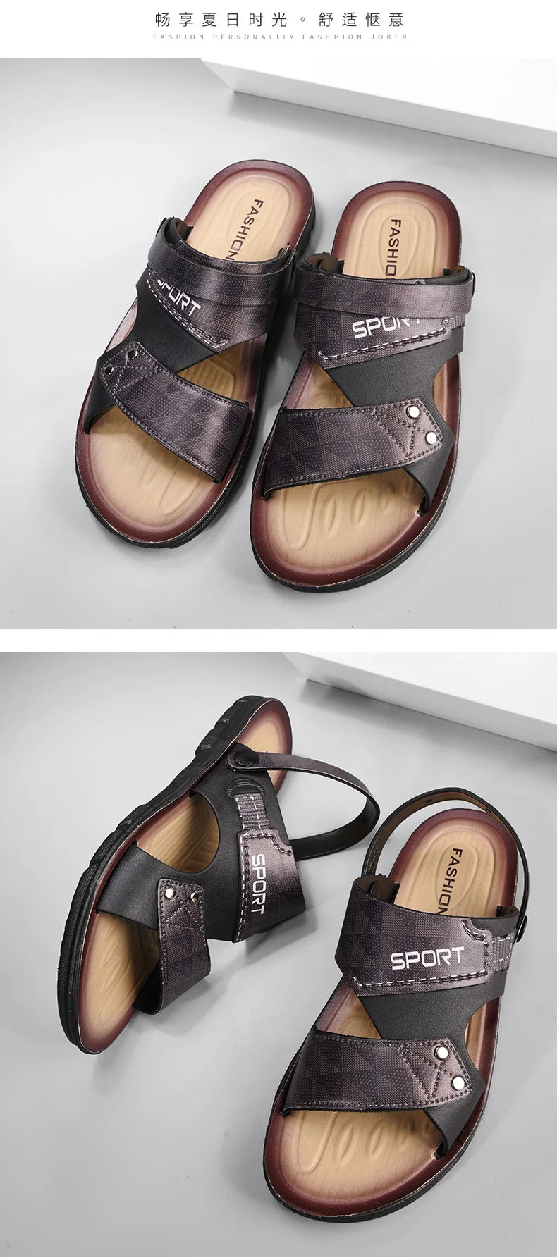 Fashion Casual Men's Sandals Summer Slip On Sandals Men Classic Beach Shoes For Men Outdoor Leather Sandals Male Slippers - Sun Studio