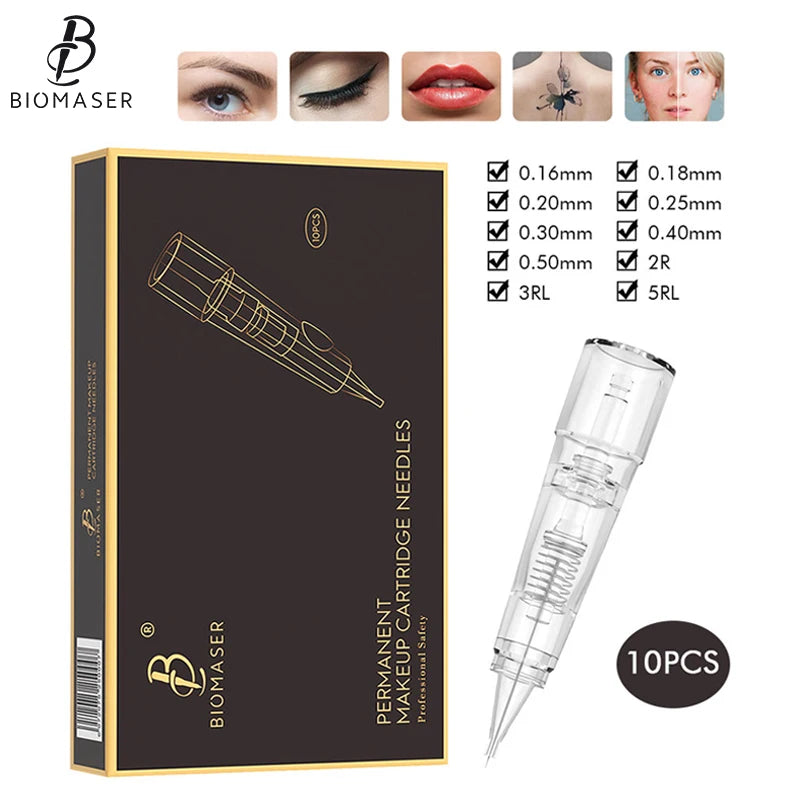 Biomaser Professional Permanent Makeup Cartridge Needles 1R/2R/3RL/5RL Disposable Sterilized Tattoo Pen Machine Needles Tips - Sun Studio