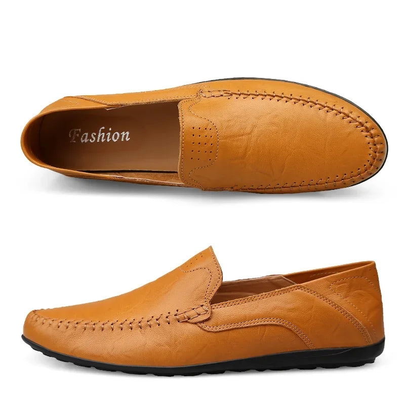 Echtes Leder Herren Freizeit Schuhe Luxusmarke Designer Herren Slipper Mokassins Atmungsaktive Schlupfschuhe Männliche Bootsschuhe Plus Größe 37-47