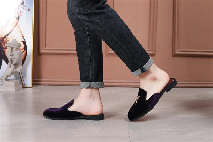 Fashion New Men Velvet Tassels Half Slippers Loafer Male Casual Purple Green Blue Black Mules Moccasins Breathable Driving Shoes - Sun Studio