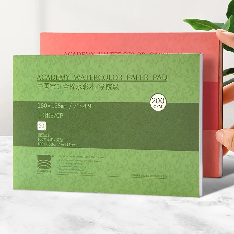 Watercolor Paper Pad 20 Sheets 7"x4.9",200 gsm for Ink Painting,Wet Media,Textured Surface Great,Sketchbook for Adults,Artists - Sun Studio