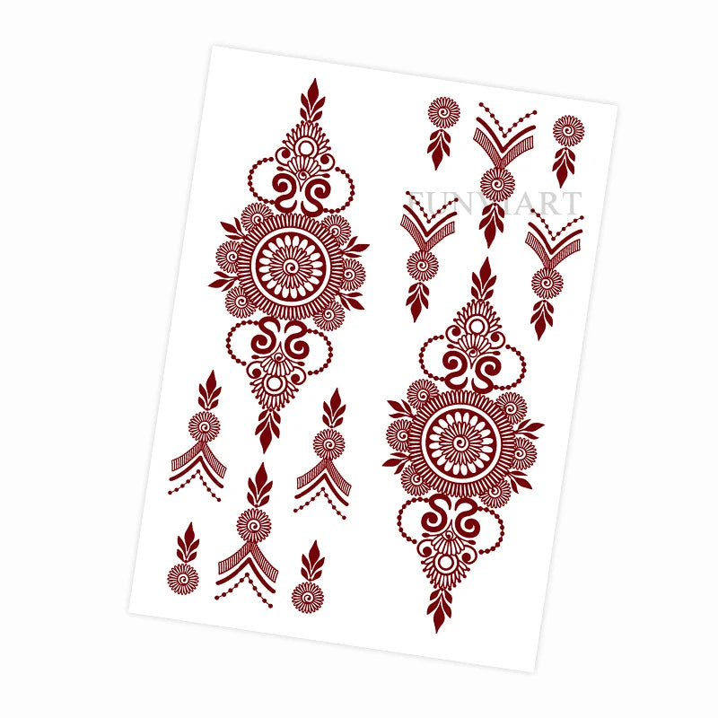 Waterproof Flower Hand Tattoo for Women Maroon Henna Tattoo Stickers for Hand Fingers Body Art Disposable Fake Tattoo Festival - Sun Studio