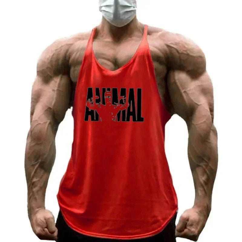 Strength Printed Men's Stringer Vest - Cotton Breathable Y - Fitness Back Fitness Wear, Intensive Training and Fitness Style - Sun Studio