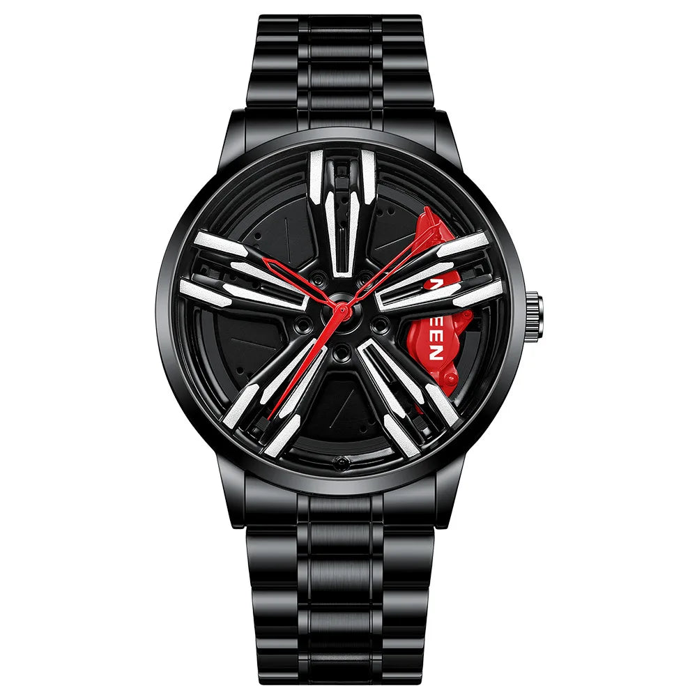 2025 Neue Rennuhren Männer Individuelles Design Super Auto Felgen Uhr Edelstahl Schwarz Retro Wasserdichte Uhr Relogio Masculino