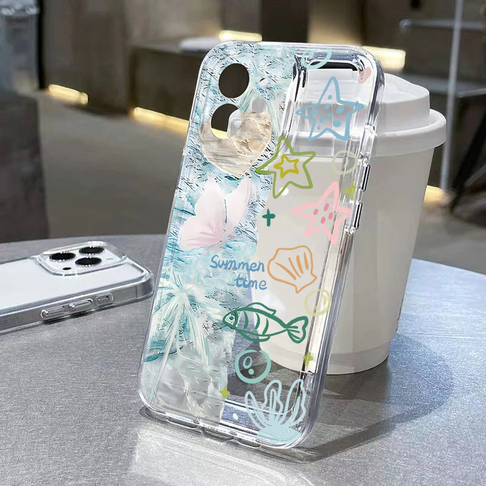 Ocean Animal Cute Phone Case For iPhone 11 Case iPhone 15 13 14 12 17 16 Pro Max 8 7 Plus XR XS SE Clear Protective Cover Funda - Sun Studio