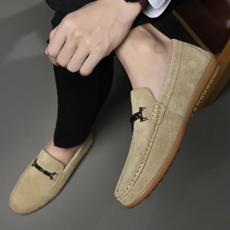 Fashion Brand Men's Spring Suede Casual Leather Shoes Bean Shoes New Outdoor Men's Comfortable Soft Soled Non Slip Driving Shoes - Sun Studio