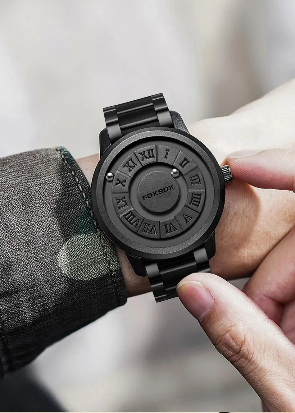 FOXBOX Men's Quartz Watch Fashion Personality Creative Scrolling Iron Ball Magnetic Pointer Waterproof for Male Watches Gift+Box - Sun Studio