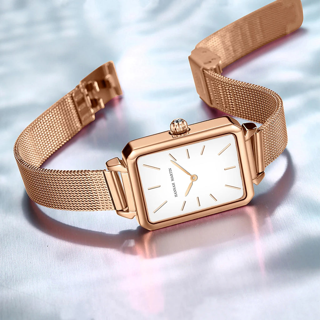Rectangle Ultrathin Nordic Simple Style Japan Quartz Movement Fashion Stainless Steel Mesh Silvery Bracelet Belt Ladies Watches - Sun Studio